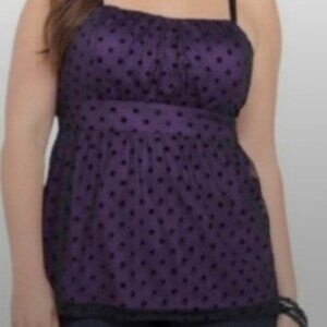 Torrid Purple Spaghetti Strap Tank with Black Mesh Polka Dotted Overlay Size 3
